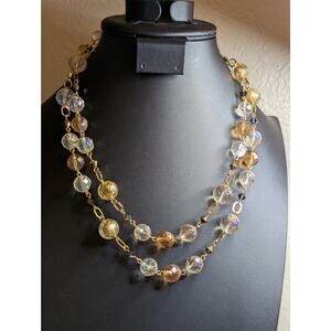 Mary Kay Holiday Wishes Gold Foil Clear & Cognac Faceted Gold Tone Link Necklace
